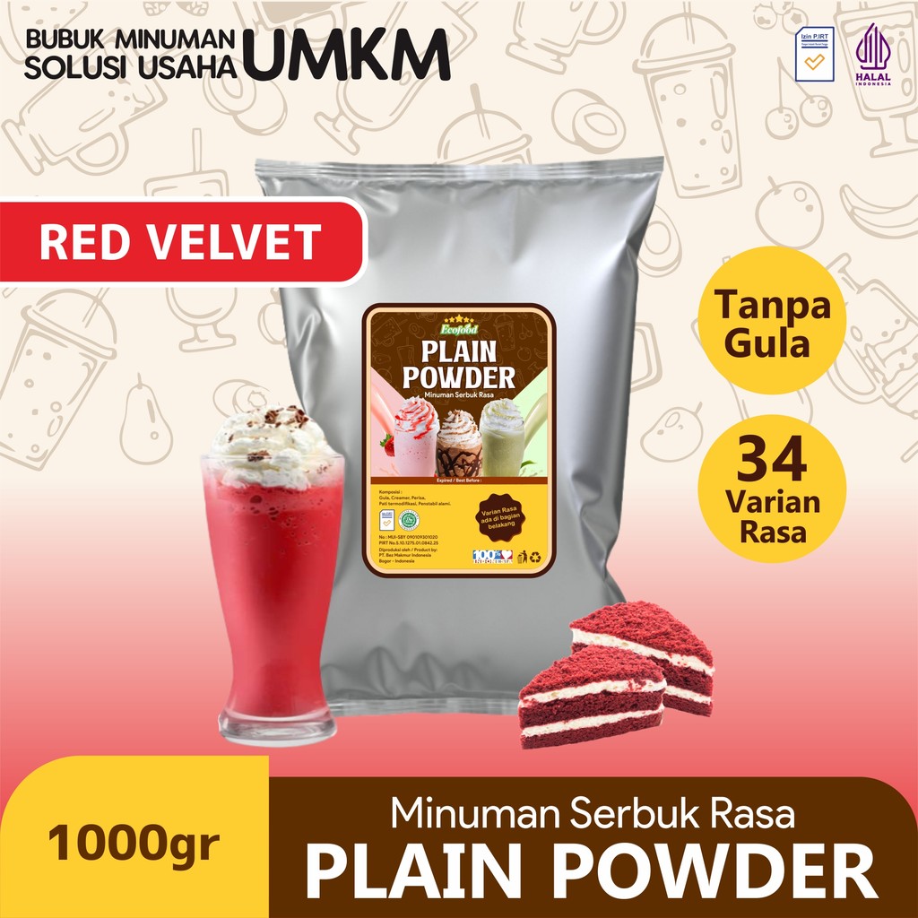 

Bubuk Minuman Tanpa Gula Powder Drink No Sugar Plain Powder Rasa Red Velvet 1kg