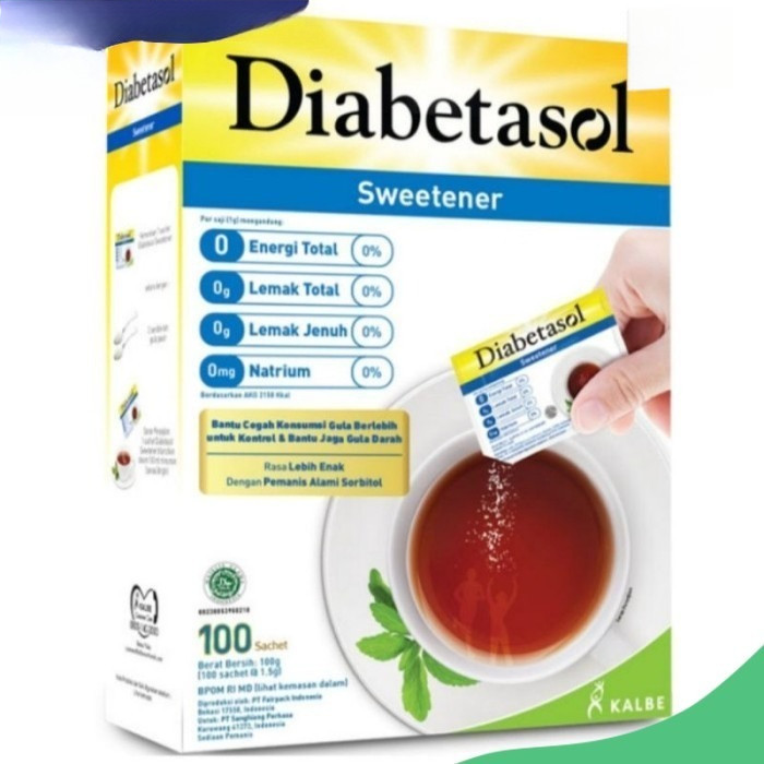 

Diabetasol Sweetener Isi 100 Sachet Pemanis Rendah Kalori Gula Untuk Diabetes