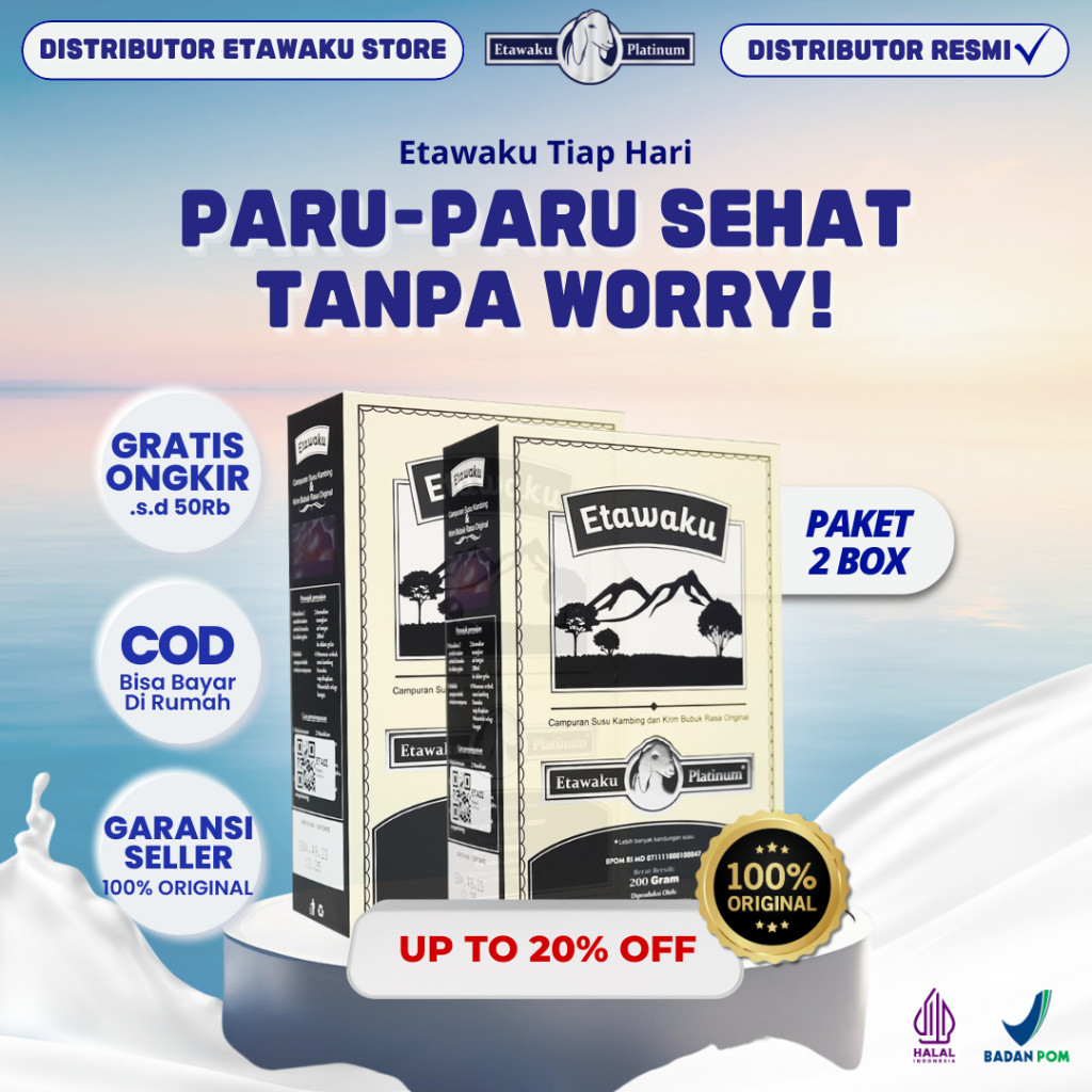 

Paket 2 Box Etawaku Platinum Original - Susu Kambing Etawa Atasi Masalah Paru-Paru dan Sesak Nafas