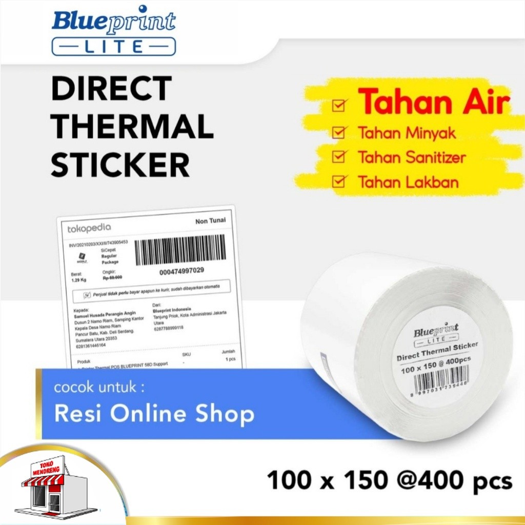 

Blueprint Lite Direct Thermal Sticker Label A6 100 x 150 mm isi 400 Stiker Olshop Barcode 100x150