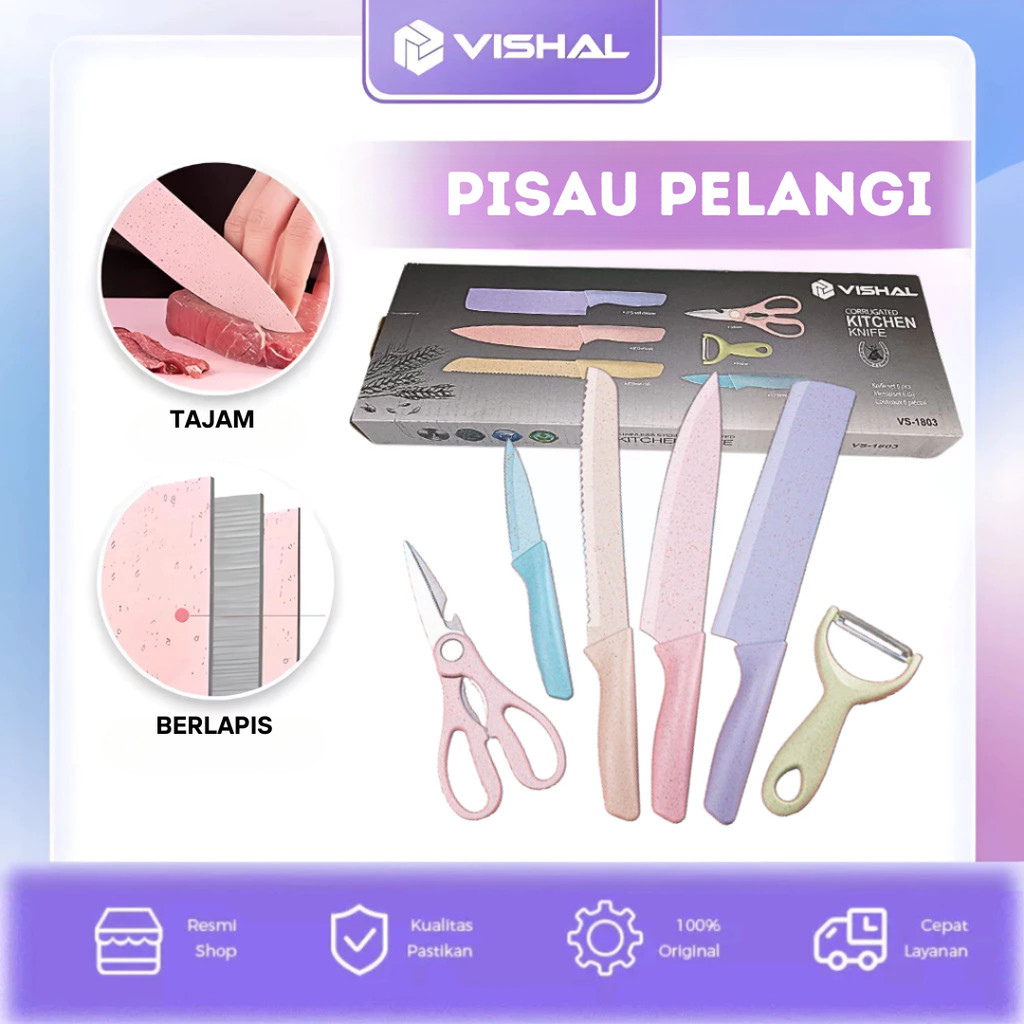 VISHAL Pisau Jerami Set 6 in 1 /Kitchen Knife Set/Pisau Dapur Set Stainless Knife Anti Lengket
