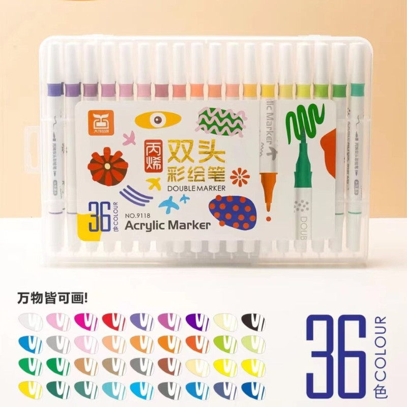 

Dual Side Spidol Akrilik Marker Warna Cepat Kering Tahan Air Dua Sisi Pen Acrylic Double Marker Paint Stationery - Isi 36