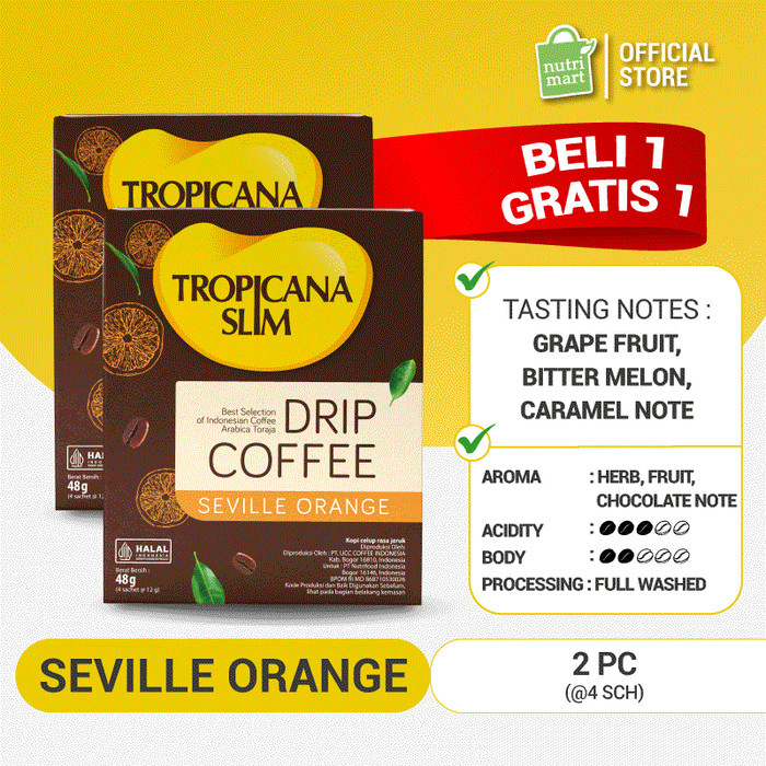 

Twin Pack - Tropicana Slim Drip Coffee Seville Orange – 100% Arabica Toraja