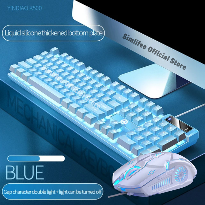 Yindiao Keyboard Gaming K500 Mechanical Hand Hotswap RGB Wired USB - K500 Biru, Hanya Keyboard