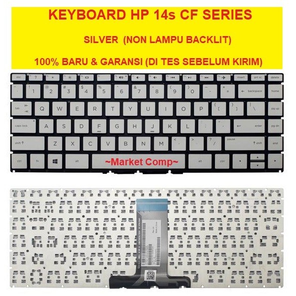 Keyboard Laptop HP 14s-cf2508tu 14s-cf2516tu 14s-cf2517tu 14s-cf2518tu - Silver No Lampu