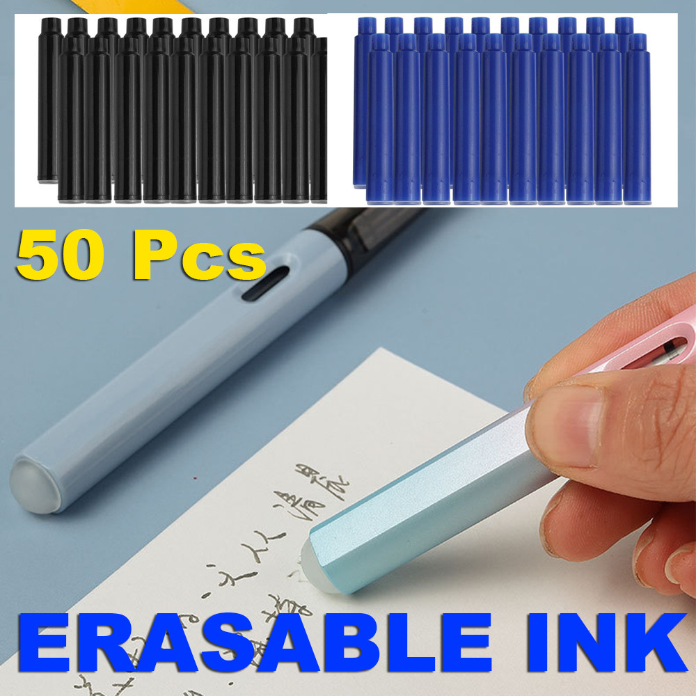 

High Quality 50 Pcs Erasable pen ink 3.4mm Erasable Black Blue Fountain Pen Ink Cartridges Pen Refill Stationery School Supplies