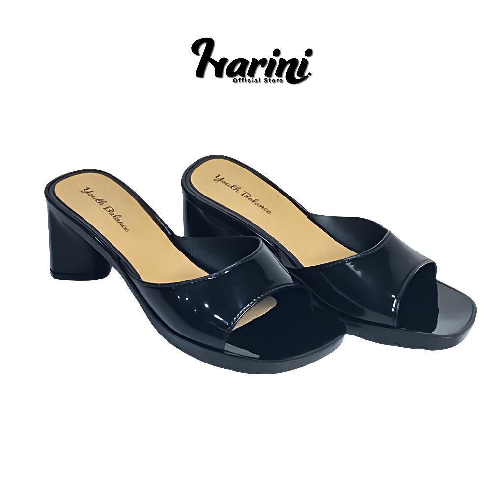 Sandal Heels Hitam Polos Wanita Jelly Hak Kerja Karet Import Balance S08
