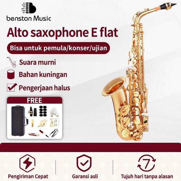 Instrumen Saxophone, Alto Saxophone E Flat, Saxophone untuk Pemula, Alat Musik Tiup Saxophone - gold