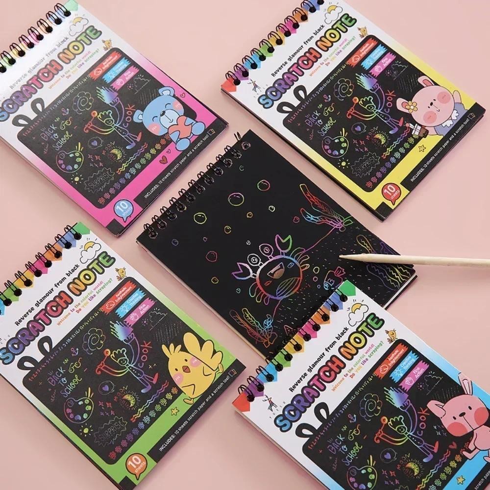 Rainbow Art Paper Rainbow Scratch Paper Children's Art Book Black Card Neon Scratch Book with Wood S