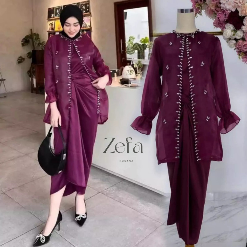 NEW ONE SET JEMMA ORGANZA SATIN MAXMARA BAJU KONDANGAN KEKINIAN OOTD TRENDY 2023 BY ZEFA BUSANA SETE