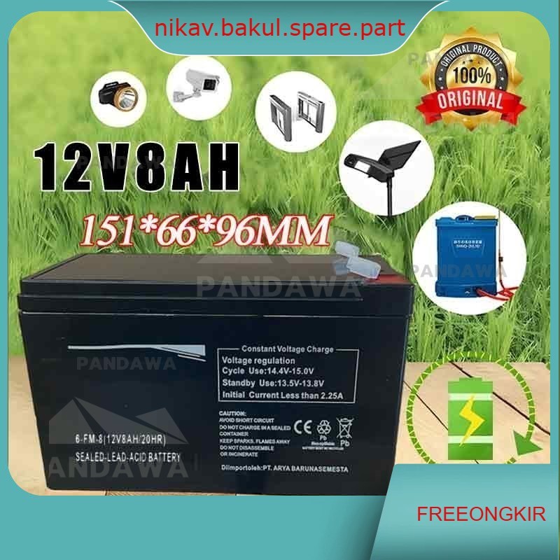 ASLI Aki 12V 12AH Aki Sepeda Listrik/Aki Sprayer Aki Kering 12 Volt 8AH Garansi 2 tahun Original Ber
