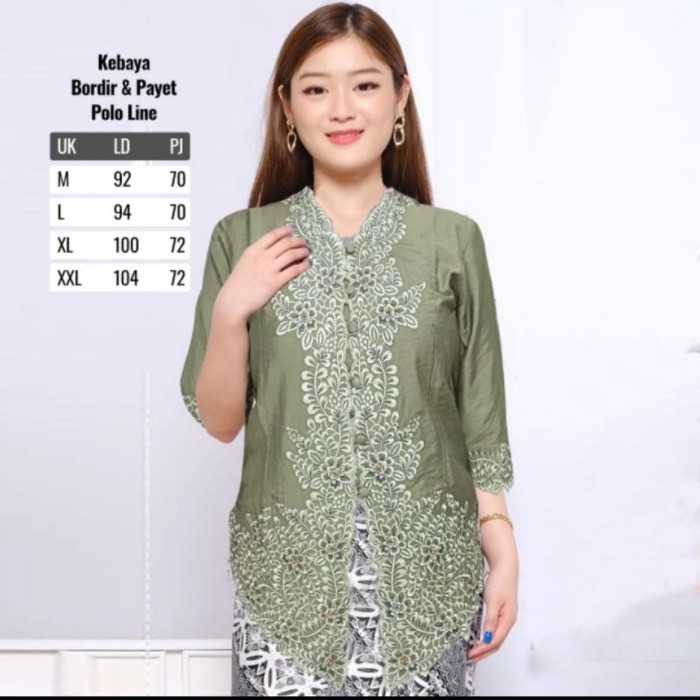 ✨LARIS✨ -ATASAN Kebaya Encim Senada Bordir Premium - Hijau Sage, M