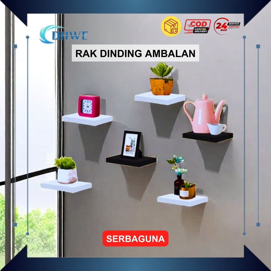 DHWE - Rak Ambalan Dinding Hitam & Putih Minimalis Kekinian Rak Buku Dekorasi Rumah Ruang Tamu Kamar