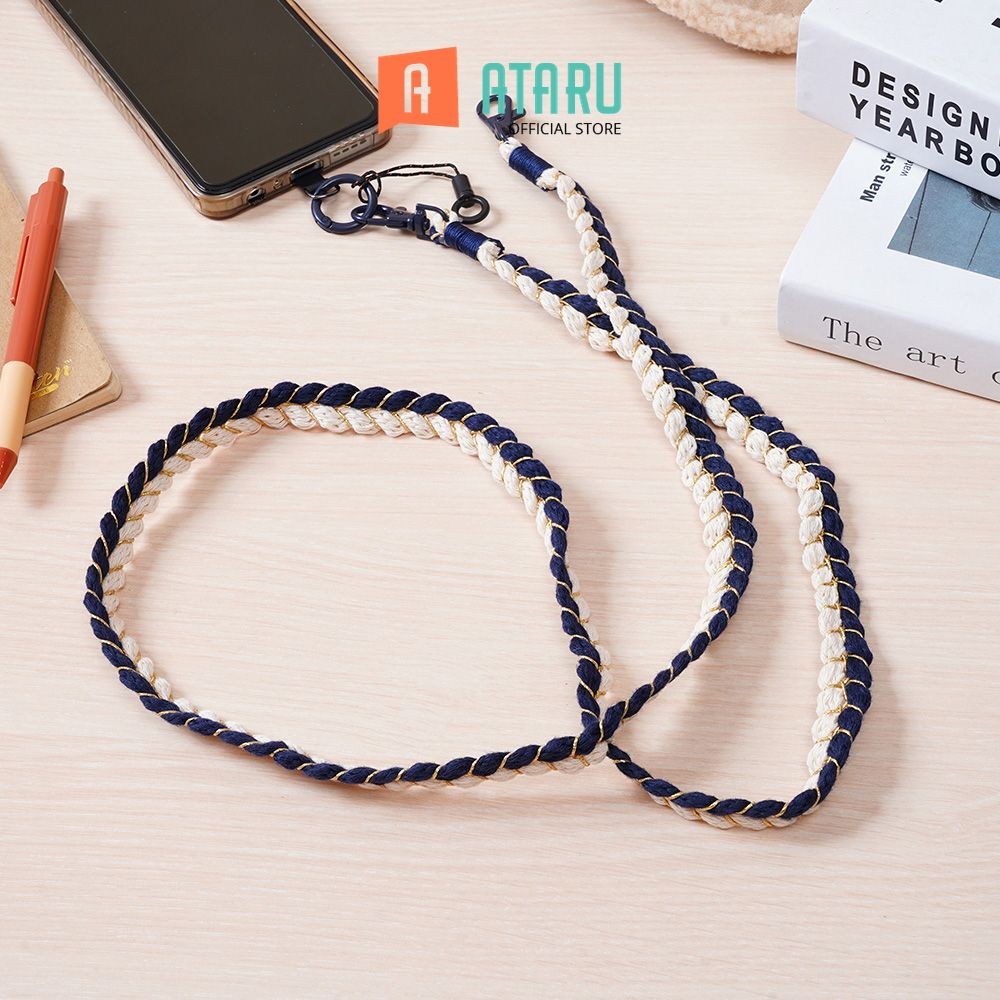 

Ataru Lanyard Braided - Biru/Putih Tali Leher Name Tag Id Card Kartu Akses Gantungan Tanda Pengenal Tali Gantungan Hp