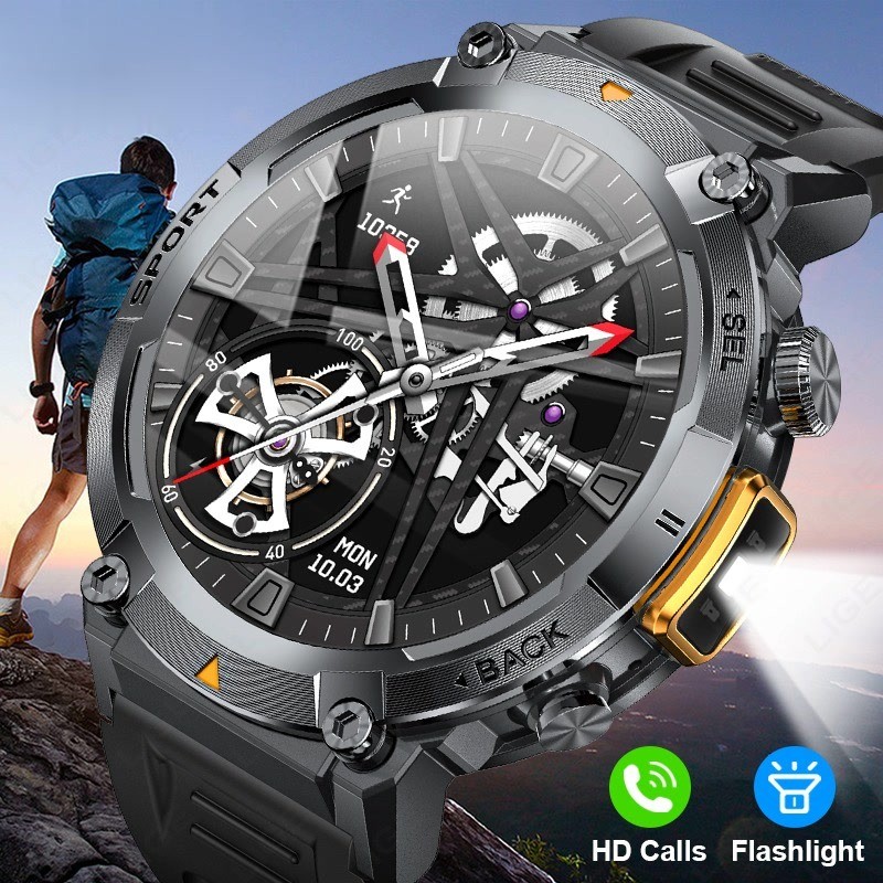 Original SmartWatch Military With LED Flashlight 100+ Sports GPS Tracker IP68 Waterproof Bluetooth C