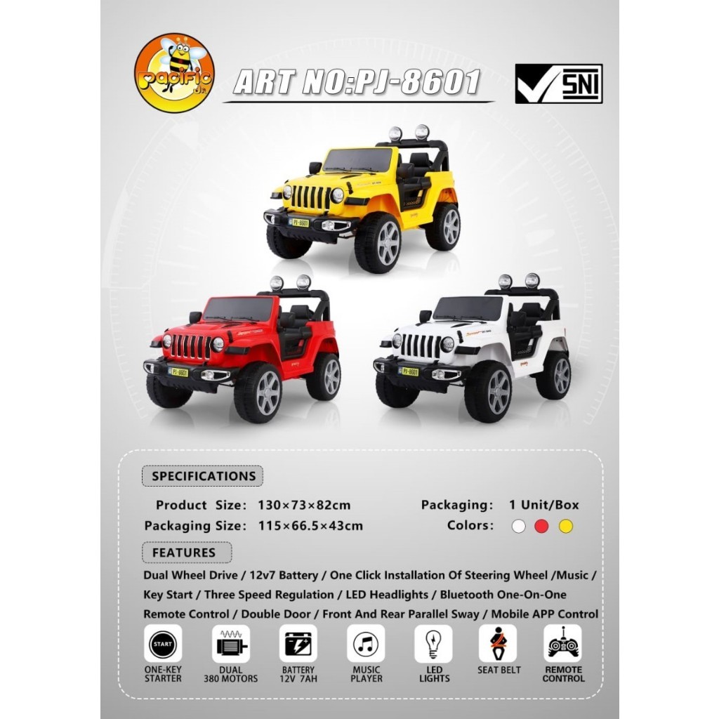 Terlaris Mobil Aki Mainan Anak Jeep Rubicon Pacific Pj8601 Pj-8601 - onlinepratama88