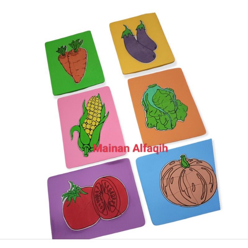 Mainan kreatifitas anak / MAINAN EDUKASI ANAK / APE TK PAUD / PUZZLE SAYUR 6 PCS /PUZZLE KAYU mainan