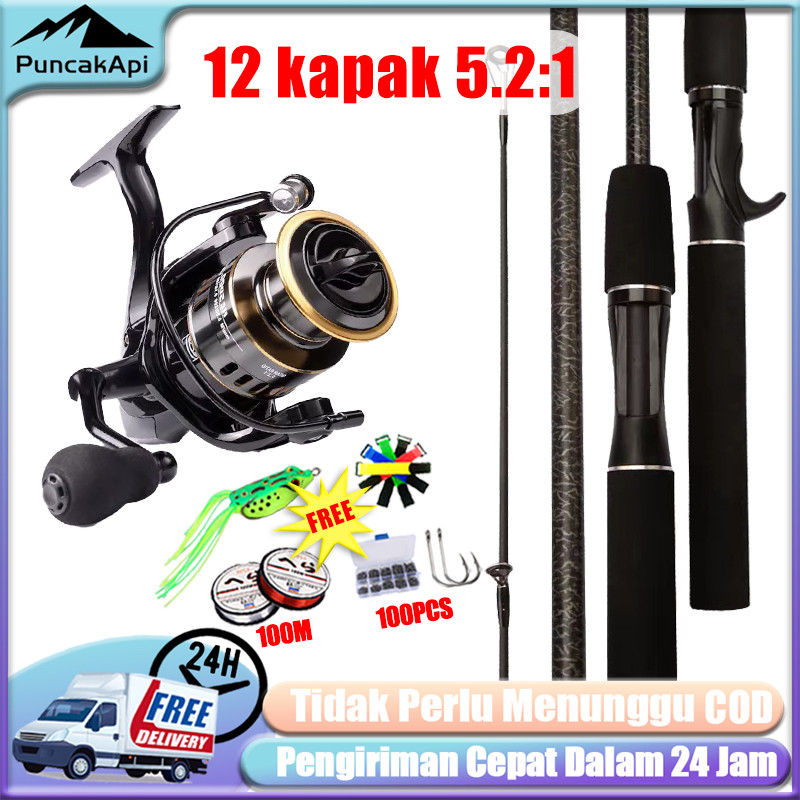 joran Joran Pancing Pancing Set 12 Kapak 5.2:1 EVA  Reel Pancing Murah Kuat Power Handle Joran Bc Ca