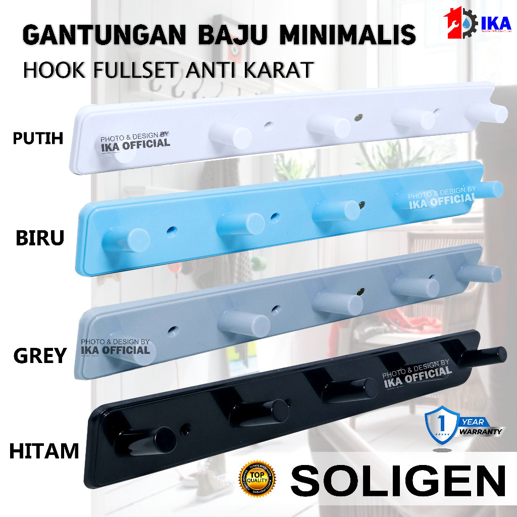 Gantungan Baju SOLIGEN Hanger 5 Kait Plastik PVC Kapstok Dinding Tembok Cantolan / Gantungan Baju So