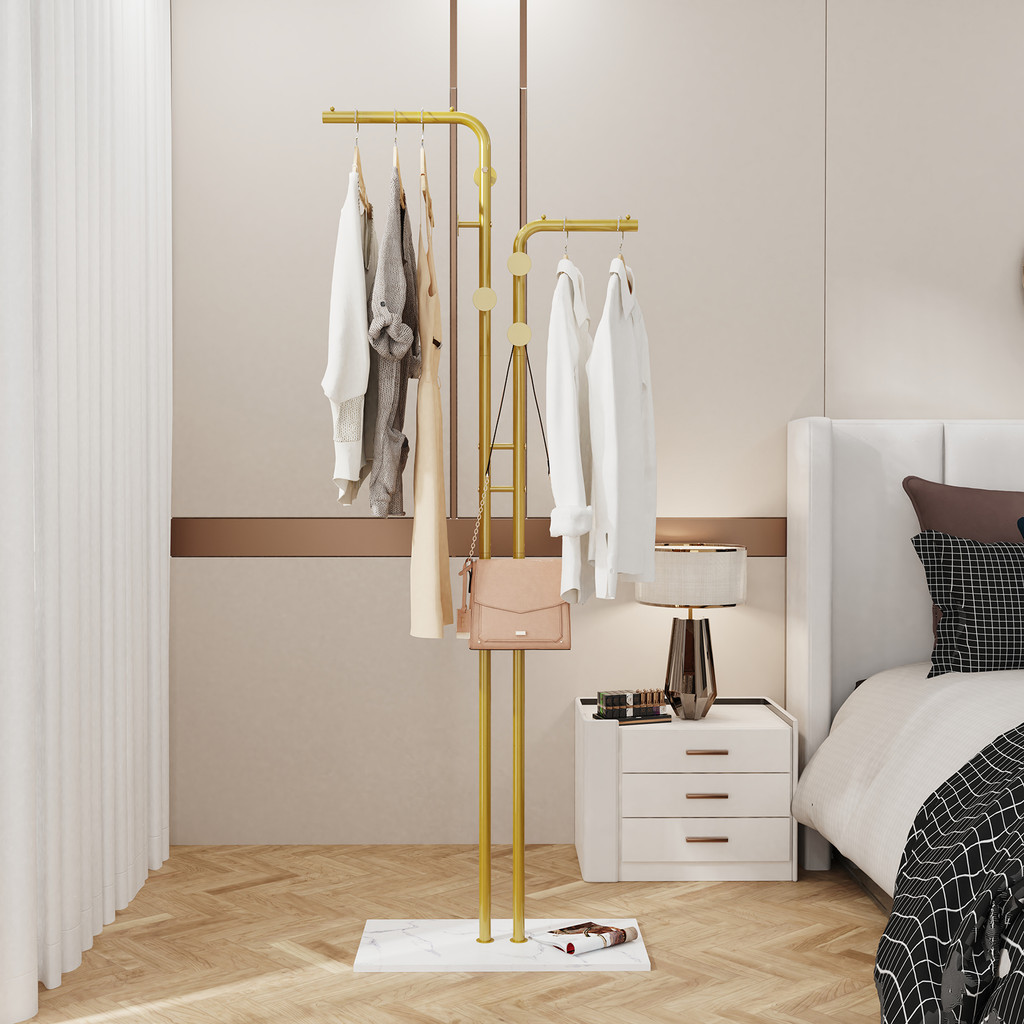 

Heavy Duty Metal Dual-pole Clothes Rail Anti-Collapse Garment Rack Coat Hanger Stand Stable Stone Base