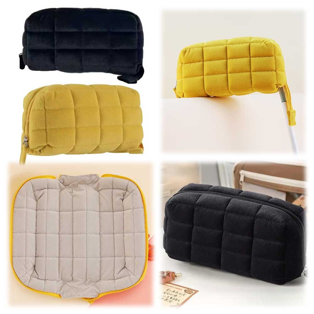 

Plaid Quilted Pencil Pouch Large Capacity Pillow Pencil Case Solid Color College Pencil Case for Outdoor Travel