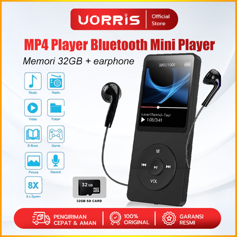 UORRIS MP4 Player Bluetooth MP3 Mini Player Bluetooth MP3 Bluetooth Speaker Free 32GB Card USB/Type 