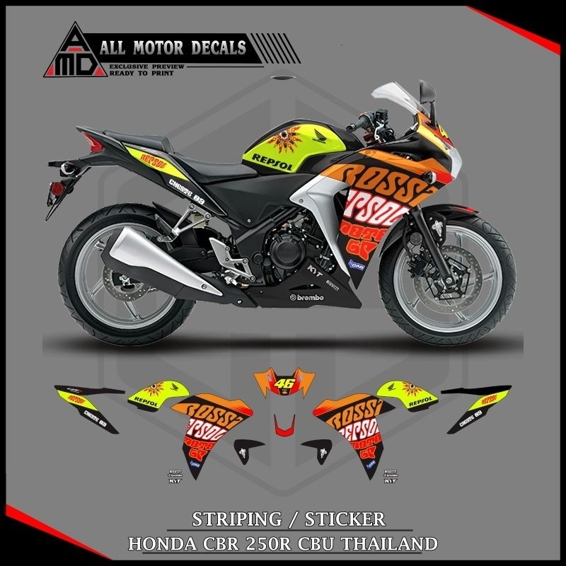 STRIPING HONDA CBR 250R CBU THAILAND LIVERY REPSOL ROSSI / AKSESORIS CBR CBU 150