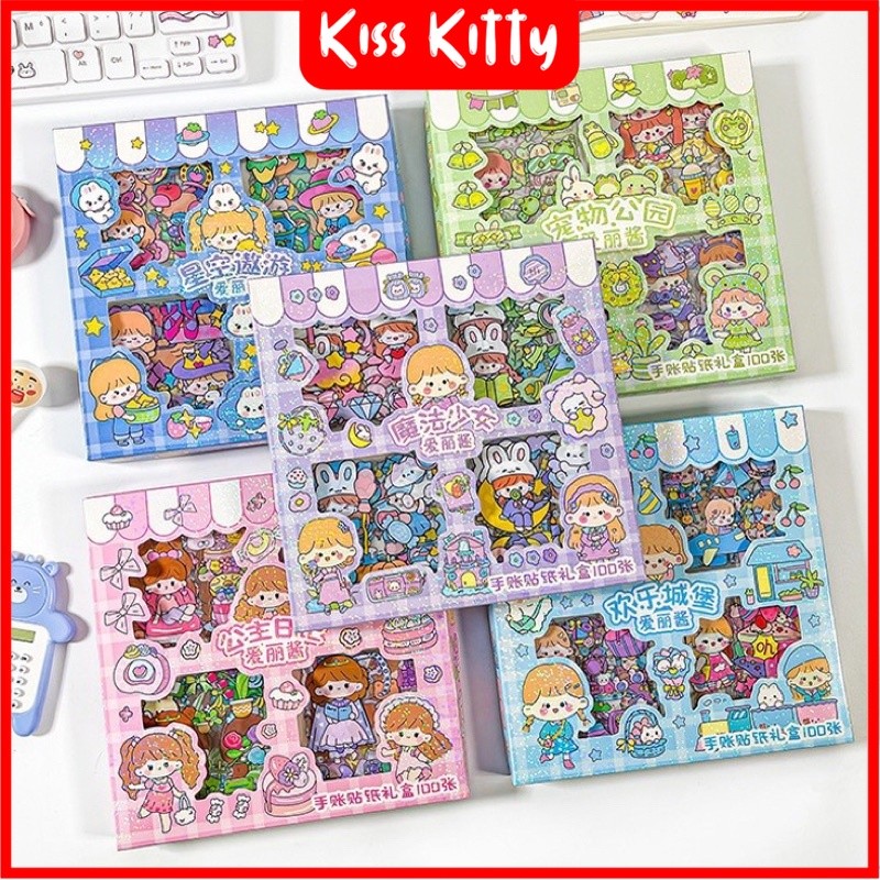 Stiker Korea viral isi 100 pcs scrap book motif momo girl sticker decor asthetic ellie sticker princ