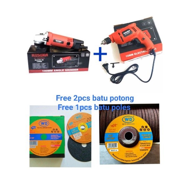 PAKET POWER TOOL BOR 10MM DAN GURINDA GERINDA TANGAN POTONG BESI KUSUKA BY FUJIYAMA