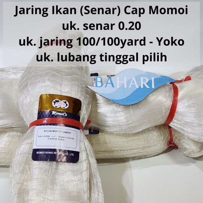 Jaring Ikan Momoi Senar 020 ukuran 100/100 Yoko (020x1", 020x1 1/4") - (Jaring Tasih/Pukat Senar 0,2