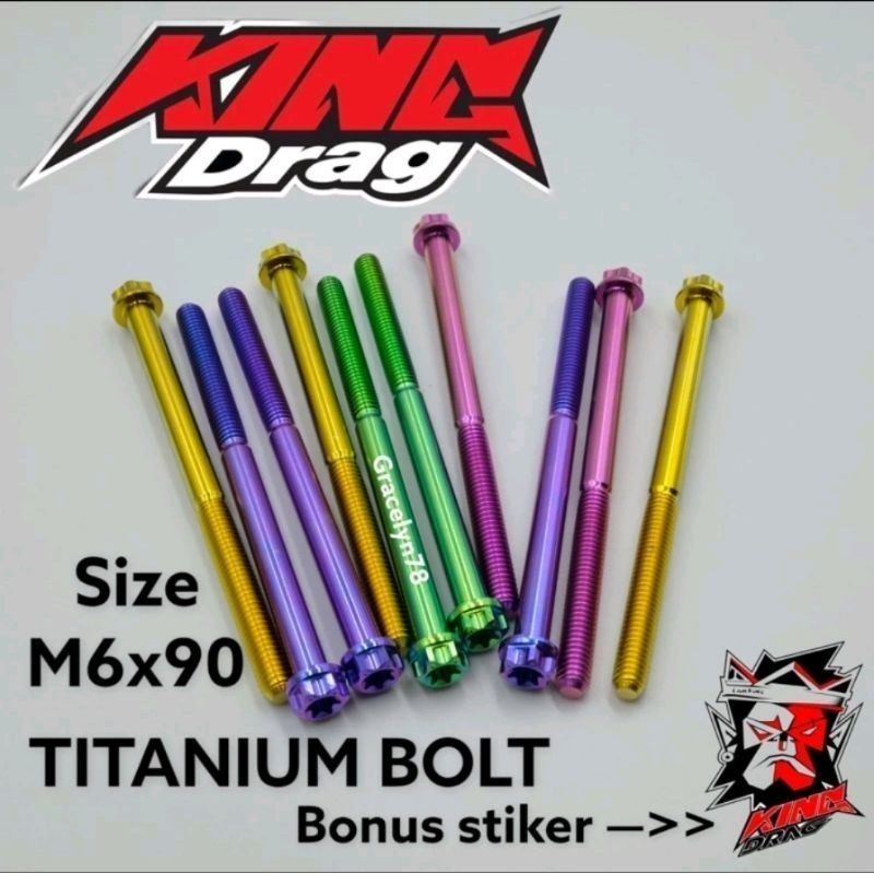 JQ RACING COD Baut Probolt TITANIUM M6 x 90 Baut 10 Panjang 9cm Original Made In Thailand