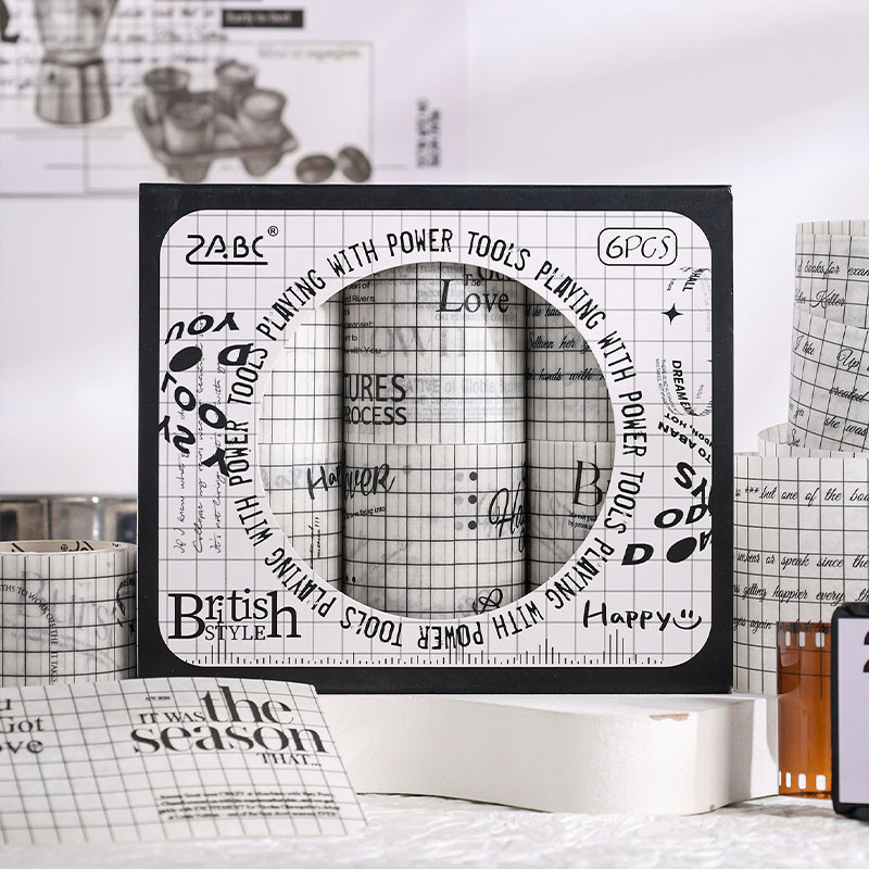

1Style 6Rolls/box English aquascape sticker roll text and paper adhesive handbook tape DIY handbook scrapbook photo frame