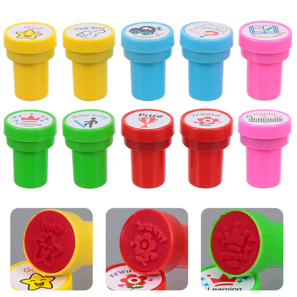 

10 Pcs Seal Toy for Kids Teacher Stamps Toys Cartoon Pre Ink Reward Self-inking Encourage