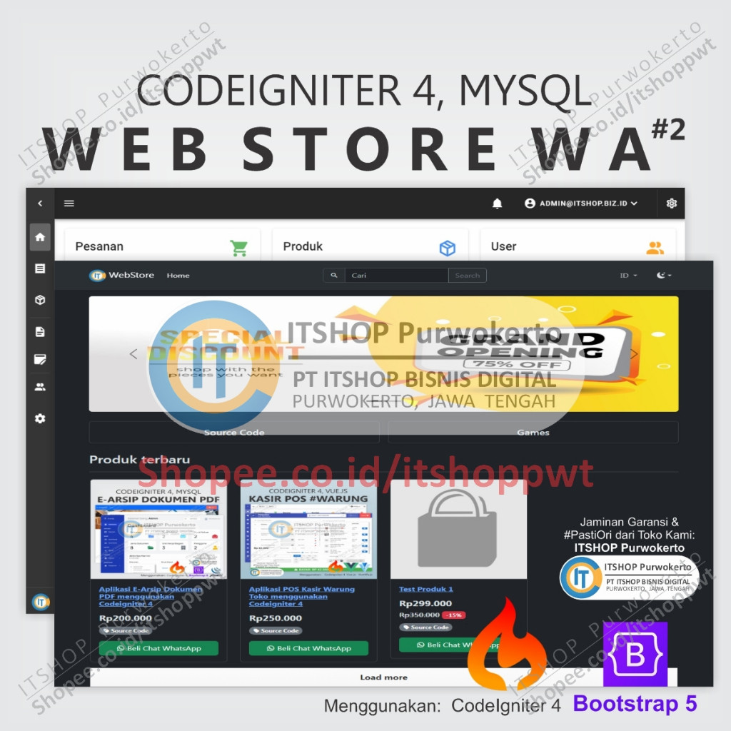 Source Code Aplikasi Web Store Toko Online Digital Order Manual menggunakan Codeigniter 4 ver 2