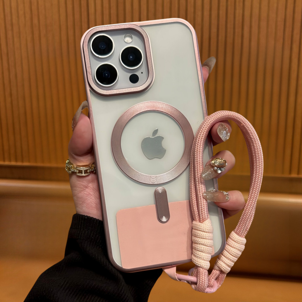 NEW 16 Lanyard Pelindung Ponsel Mewah Plating Matte Clear Casing Pengisian magnetik untuk iPhone 15 