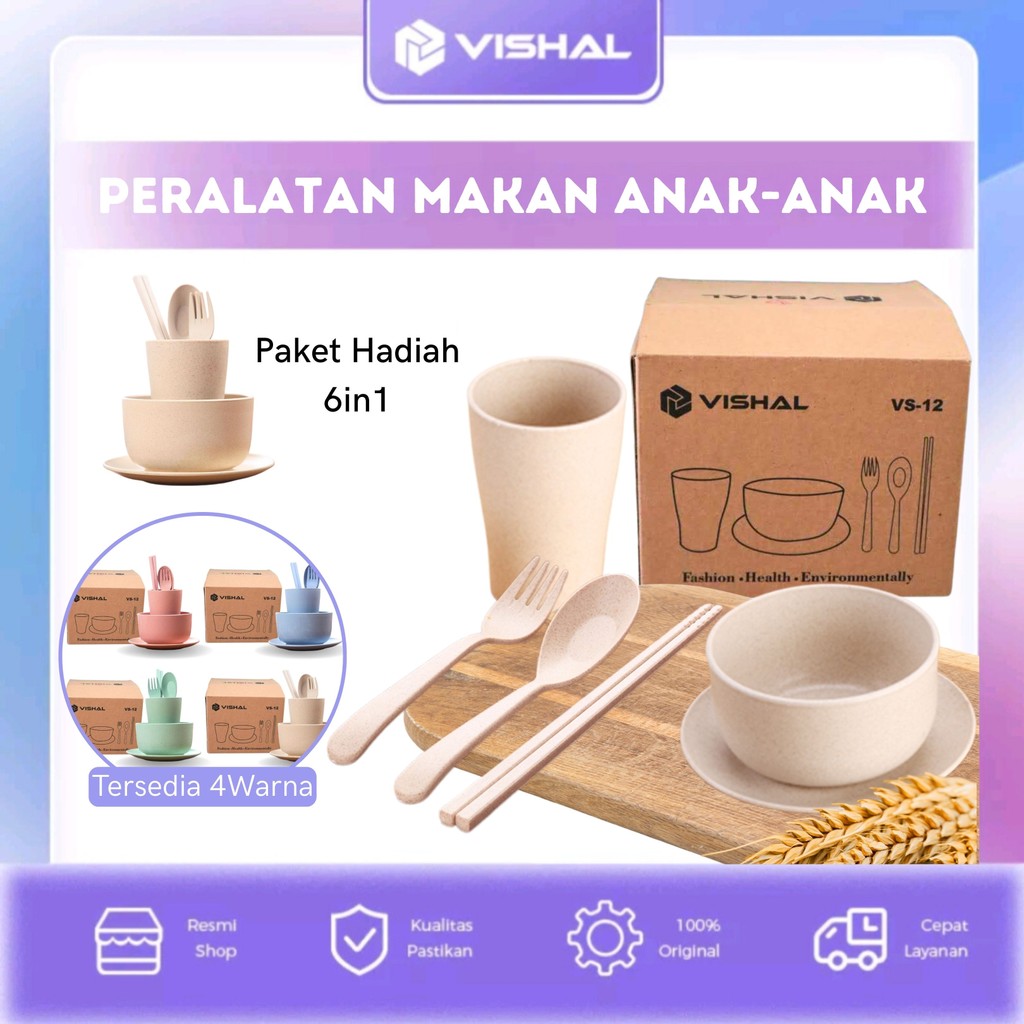 VISHAL Peralatan Makan Set 6 in 1 Plastik Piring Mangkuk Gelas Sendok Piring/Peralatan Makan/Cangkir
