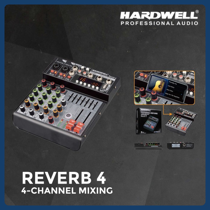 Mixer Audio Hardwell Reverb 4 / REVERB4 Audio Mixer 4 CH Karaoke USB Bluetooth Original