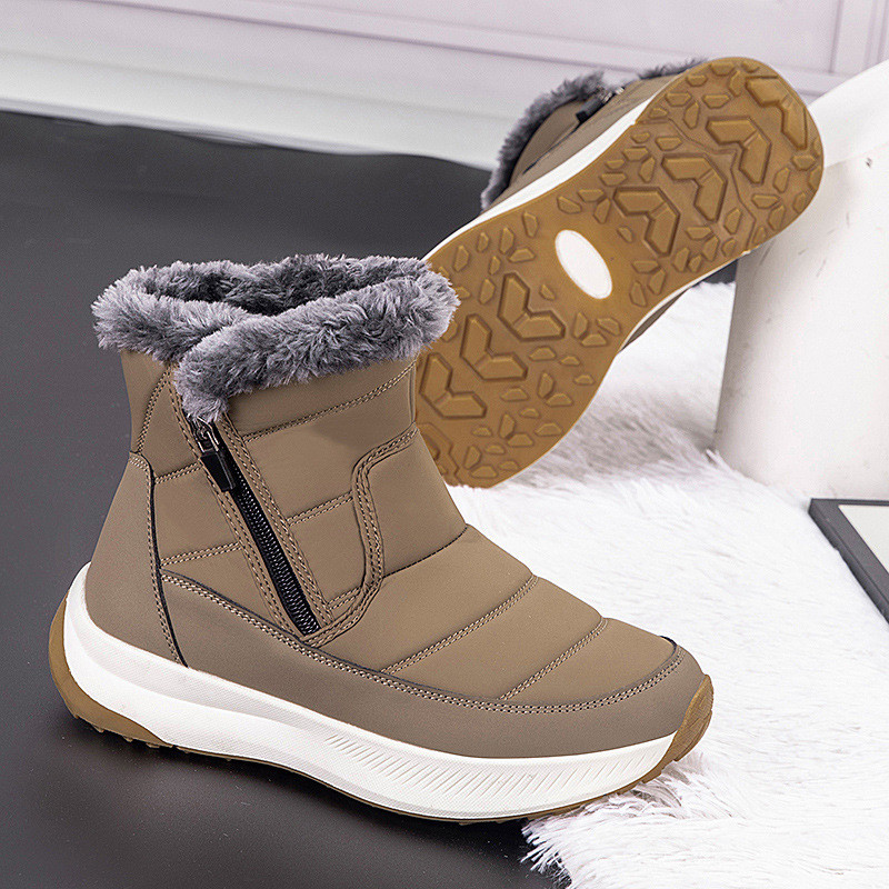 Sepatu bot salju ritsleting samping tahan air ukuran besar wanita sepatu bot katun utara hangat anti