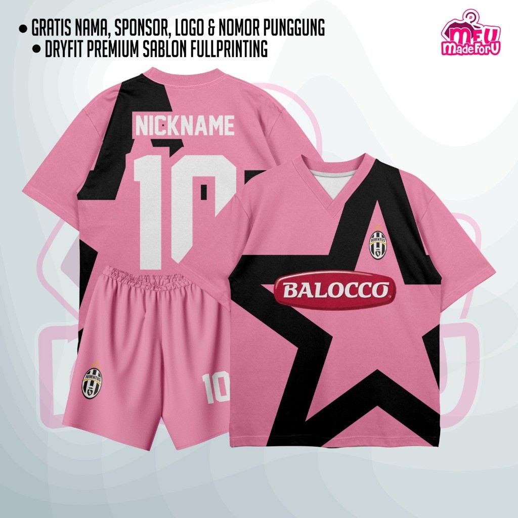 Jersey / Kaos / baju olahraga Baju Vintage Juventus Pink 1897 Custom Futsal, Zumba, Badminton, Boxy,