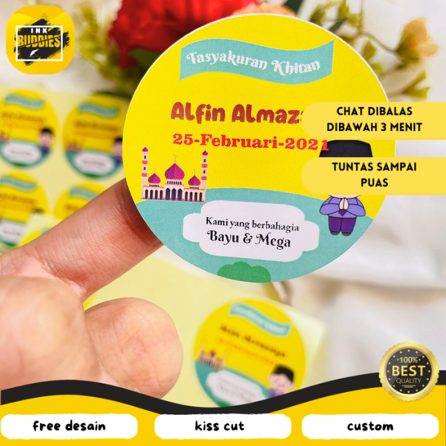 

INB 2-6 STIKER sunatan free desain bahan chromo sticker bulat tasykuran khitanan