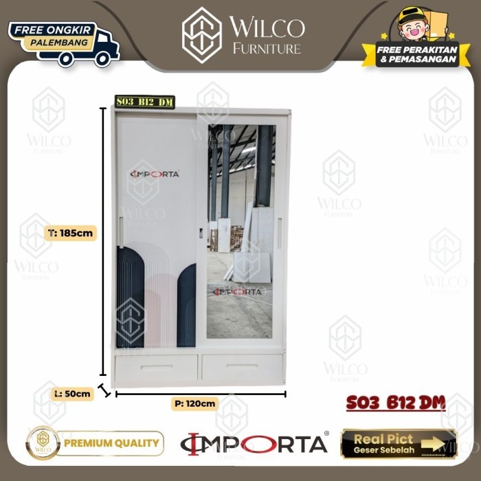 Lemari Baju Besi Sliding 2 Pintu Importa | Lemari Pakaian Importa S03 B12 DM | Lemari Pakaian Plat B