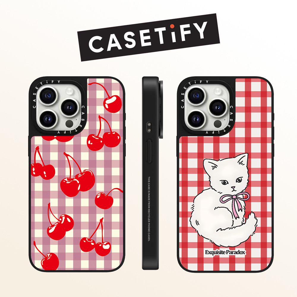 Trend Brand Casetify Cute Cherry Grid Cat Mirror Phone Casing for IPhone 16promax 16pro Plus 15proma