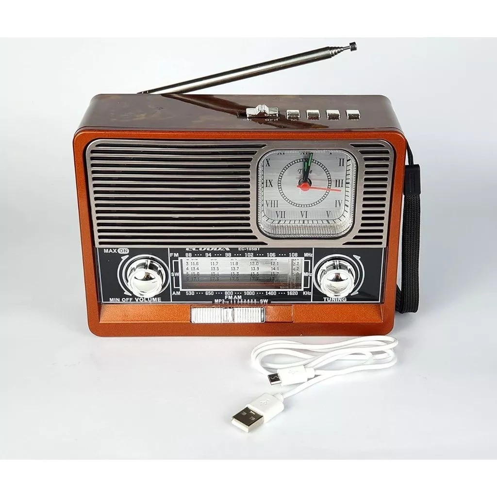 SERBA COD Radio Bluetooth Speaker Senter LED FLECO F-105 dengan Jam Analog | Radio Multifungsi FM/AM