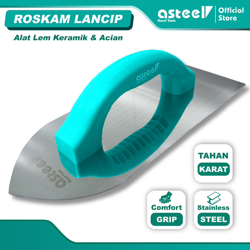 ASTEEL Raskam Roskam Lancip Plastering trowel Alat pasang keramik bahan Stainless Steel Tahan karat