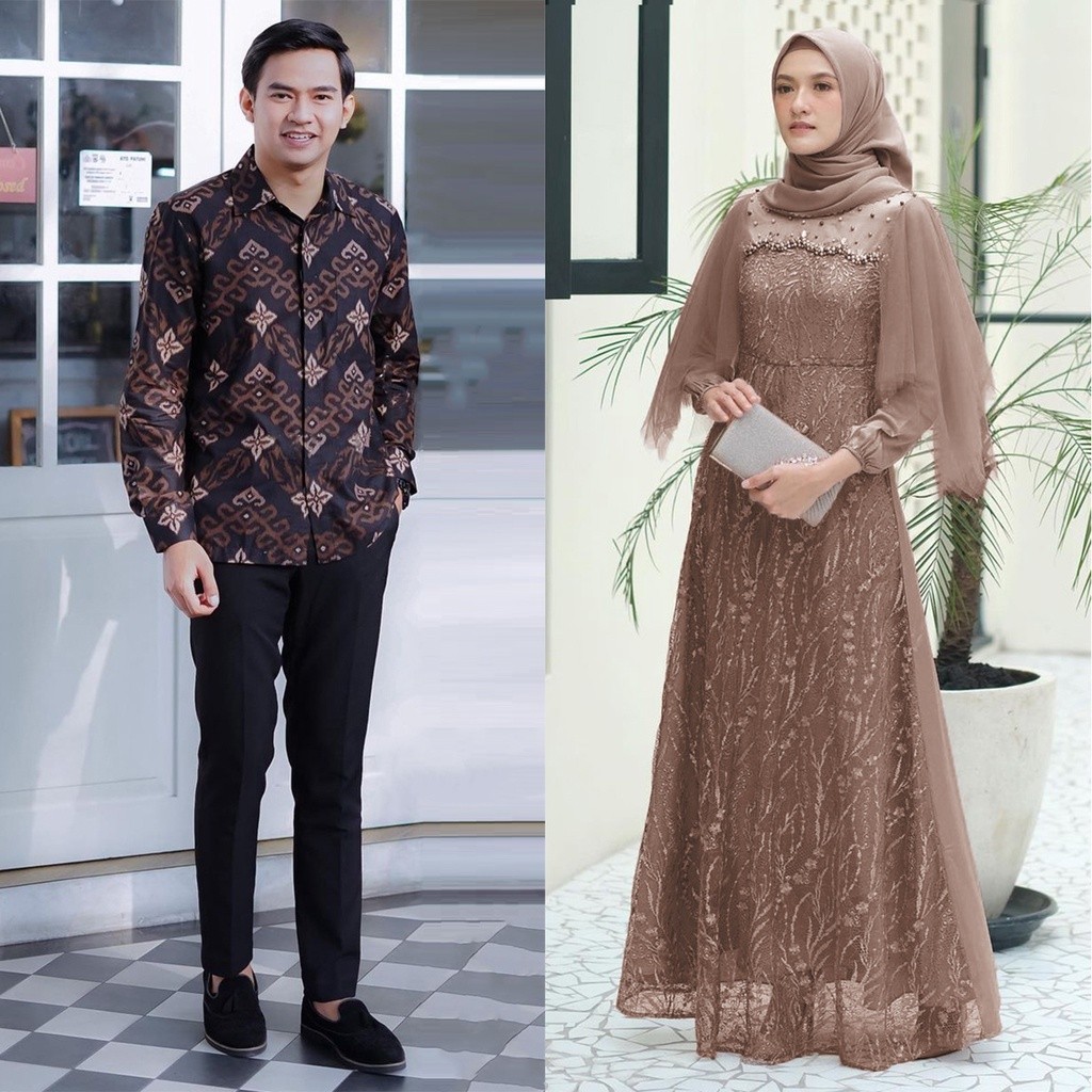 Baju Batik Couple Gamis Brukat | Batik Couple Baju Tunangan - Gamis Brukat Couple - Batik Couple Out