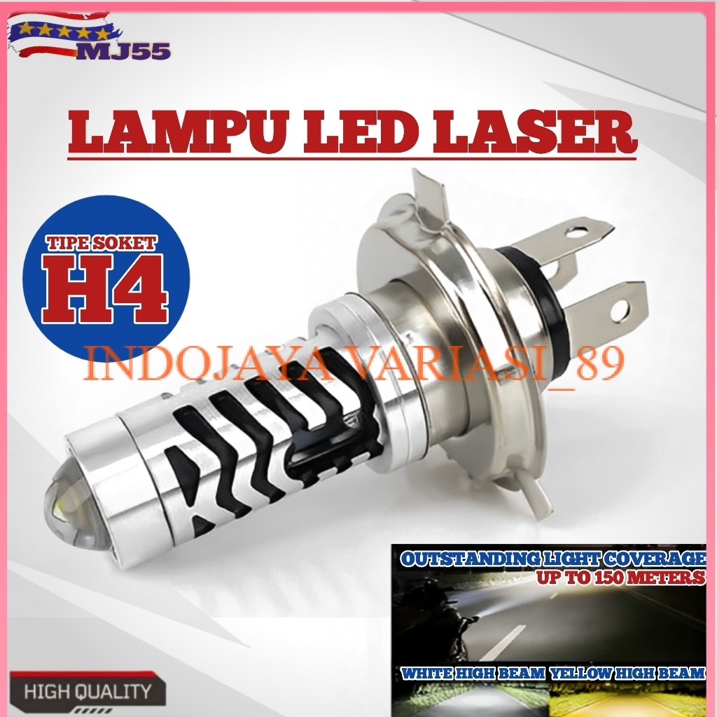 headlamp Lampu utama LED Motor H4 laser LED AC - DC Hi - LOW bohlam depan motor bebek matic indojaya