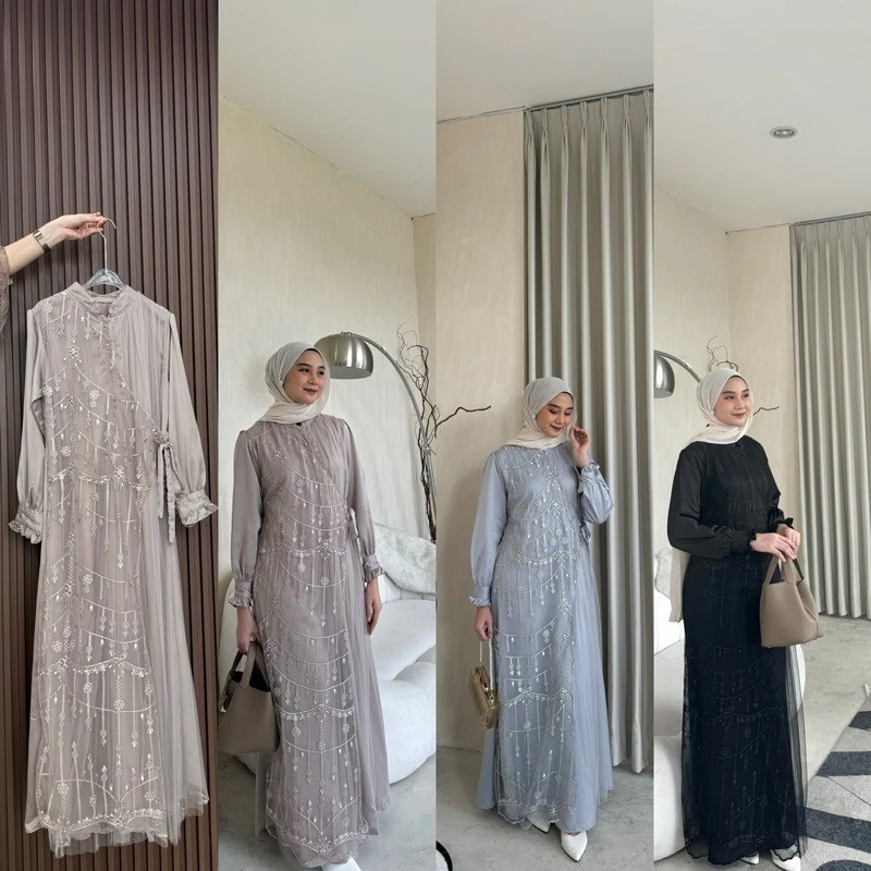 SHADIRA DRESS BRUKAT MIX TULLE POLOS GAMIS KONDANGAN BUSUI FRIENDLY TERBARU