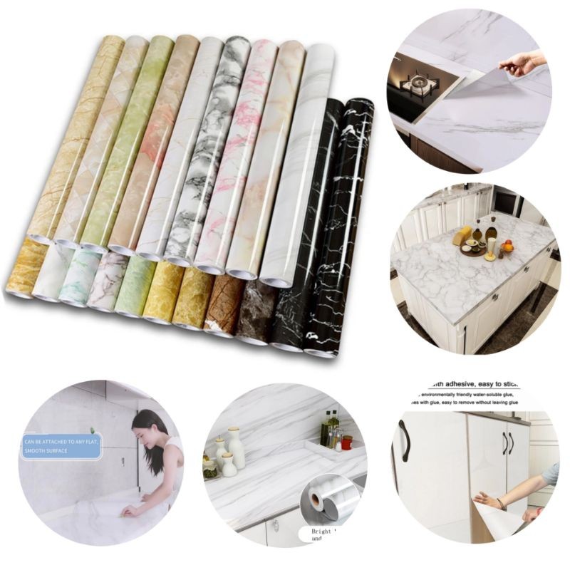 Wallpaper Marmer Stiker Lemari Meja Pintu Kayu Furniture Pvc Dinding Dapur Keramik Lantai L-120 Cm