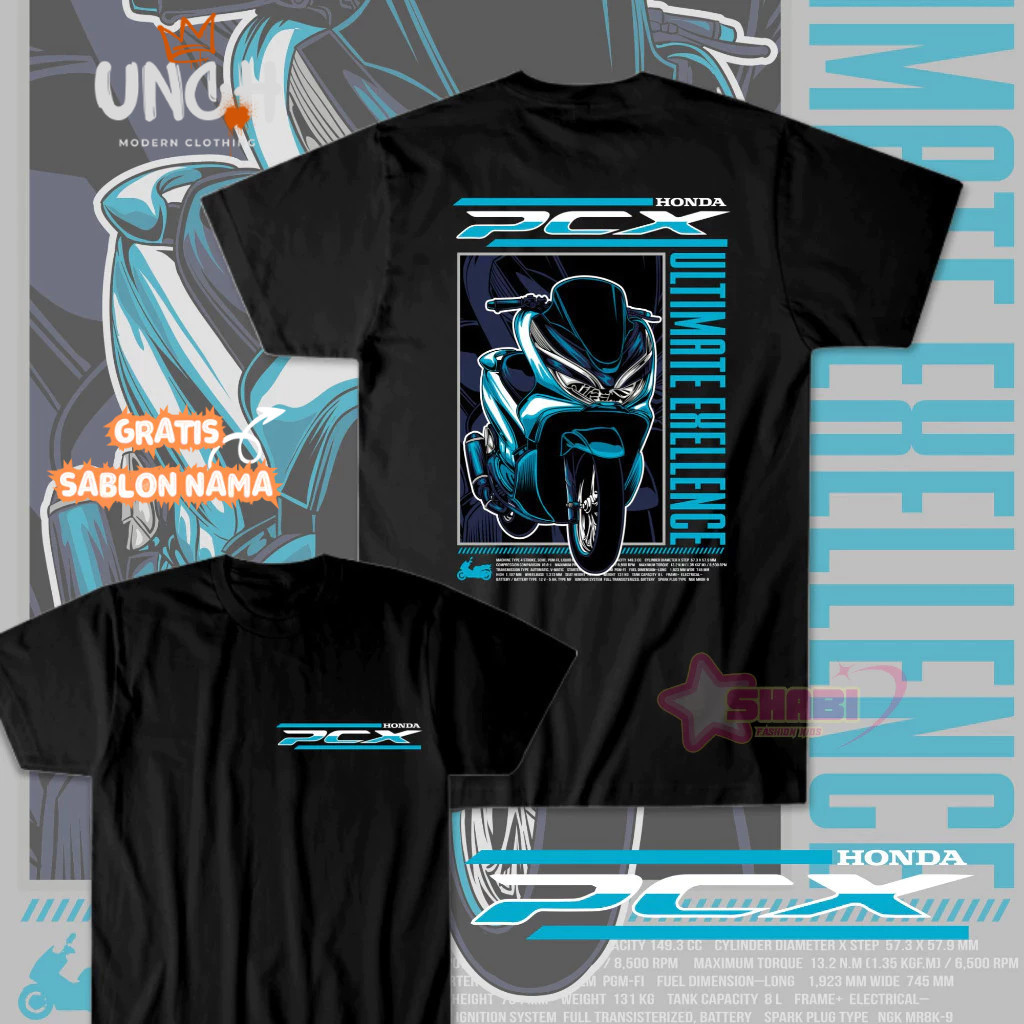 Baju Kaos Anak Gratis Sablon Nama - KAOS ANAK MOTOR PENDEK | GAMBAR HONDA PCX BLUE | CUSTOM KARAKTER