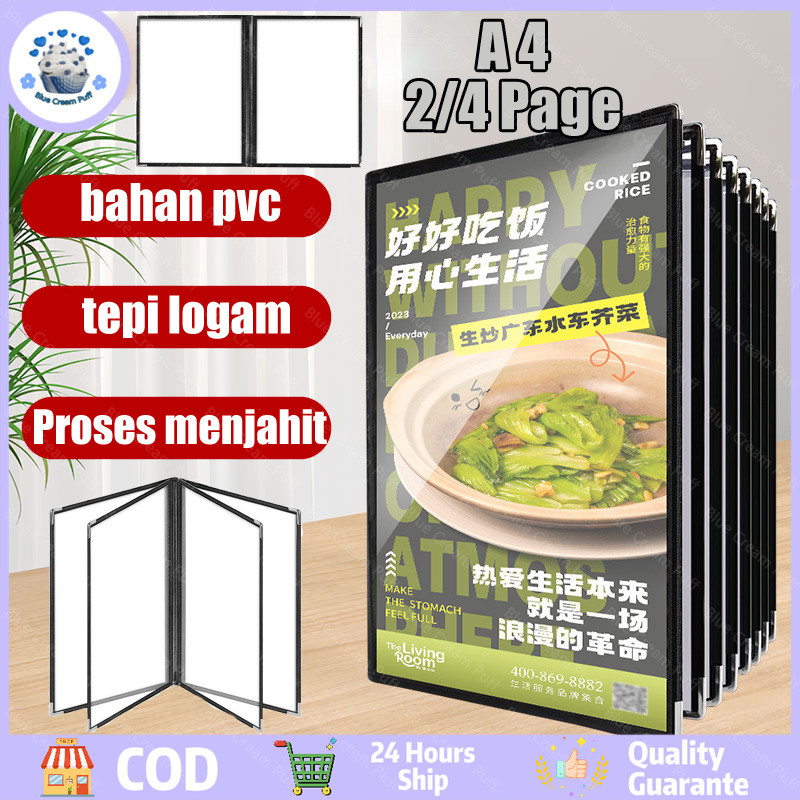 

2/4 page Buku menu daun longgar pvc transparan / klip menu hotel / klip kasir restoran / daftar harga buku menu kulit a4